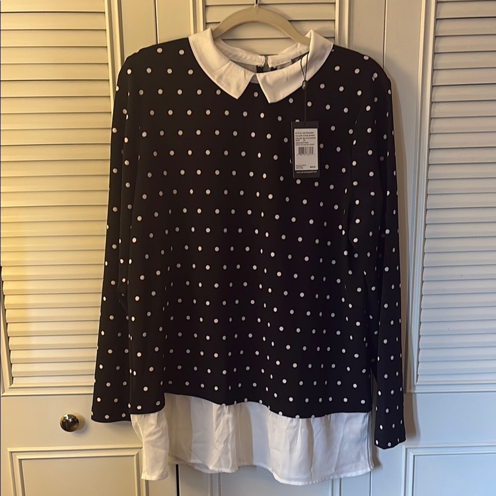 Adrianna Papell Black and White Layered Polka Dot Blouse
